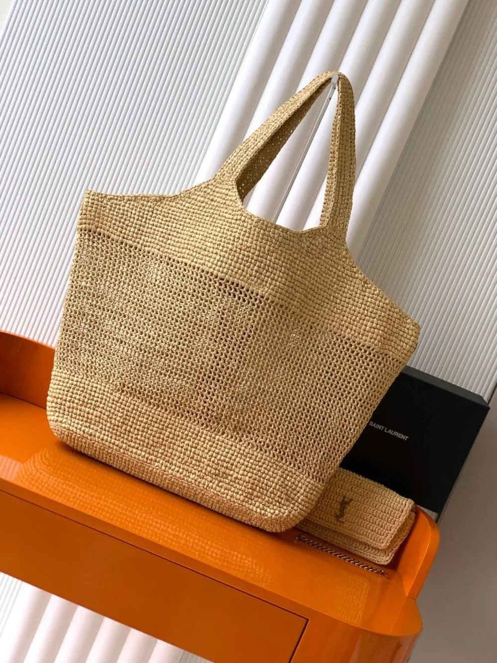 Saint Laurent Icare Raffia Maxi Shopping Bag